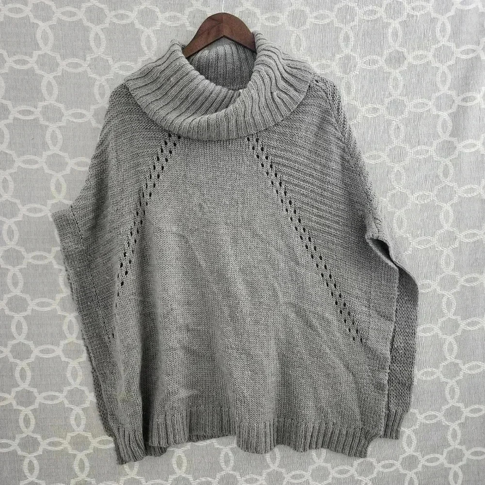 Made Wool Blend Women's Small Cowl Neck Sweater Poncho Gray